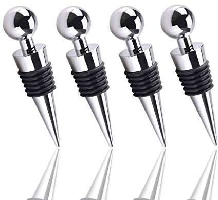 4-Piece Set of Wine Stopper Wine Bottle Champagne Stopper, Wine Bottle Stopper, Used for Wine, Champagne, Red Wine, Beer, Glass Bottle Sealer (Silver)
