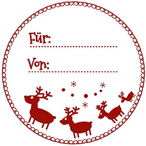 Stemplino Orig Maxi Stempel XL 44 - Rentiere Für/Von - Für Geschenke und Karten zu Weihnachten - hochwertiger Holzstempel 78x46 mm rund - auch schön als Geschenk