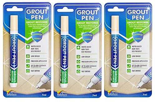 3 X Grout Pen CREAM Tile Paint Marker: Waterproof Grout Paint, Tile Grout Colorant and Sealer Pens Narrow Grout Sealer for Shower Tile & Grout Sealer for Floor Tile | 5mm Tip (7ml)