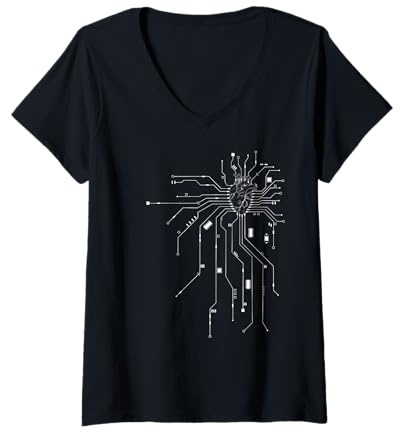 Damen Anatomisches Herz CPU Prozessor Platine Anatomisch Computer T-Shirt mit V-Ausschnitt