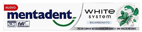 Mentadent Dentifricio Sbiancante Mentadent White System Bicarbonato, 75 ml per un Sorriso Più Bianco ed uno Smalto Più Forte