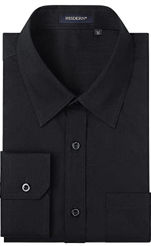 HISDERN Men's Black Dress Shirt Long Sleeve Formal Business Silm Fit Casual Shirts for Wedding Work Black XL