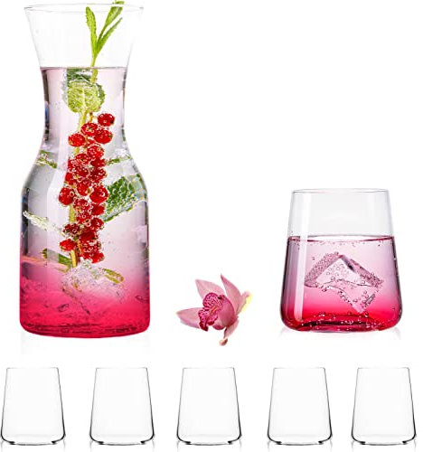 IMPERIAL Trinkgläser & Karaffe Set aus Glas 450ml / 1100ml 7Teilig Wassergläser Wasserkaraffe Saftgläser Glaskanne Kanne