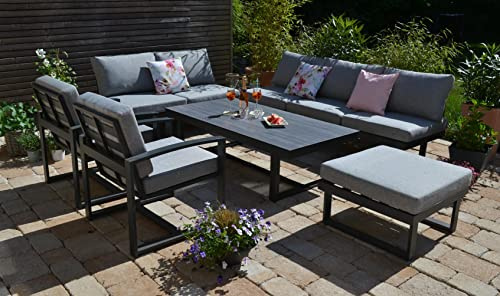 bomey Ecklounge Santorini XL I Lounge-Set bestehend aus höhenverstellbaren Tisch, Hocker & 2 Lounge Sesseln I Tischplatte und Seitenablage der Sofagarnitur aus hochwertigem und robustem HPL