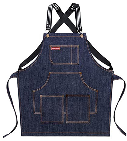 YANYUESHOP Friseurschürze für Damen mit Taschen, Jeansschürze für Herren, Grillschürze, Grillschürze, Kreuzrücken, Hotelgrill