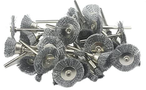 JUNLIXN 30 Pcs Wire Brush Wheel, 1/8 Inch Shank Coarse Crimped Steel Wire Brushes Kits for Dremel Rotary Tool (Silver)