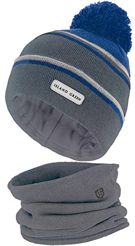 Island GREEN Herren Beanie Mütze & Nackenwärmer Set, Anthrazit/Königsblau, Einheitsgröße
