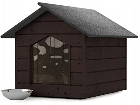 Hundehütte Outdoor Hundehaus L Farblos Katzenhaus Höhle Winterfest Isoliert massiv Holz 80x64x61cm (Teak)