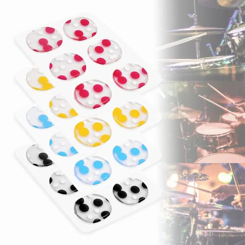 xlwen Drum Damper Pads, 24 Pcs Weiche Silikon Dämpfer Gel Pads, Trommel Schalldämpfer Pads für Schlagzeug Klangregelung (Polka Dots, Rot, Gelb, Schwarz, Blau)