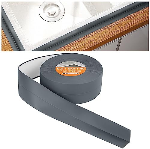 flintronic Sigillante Impermeabile, 10m*38mm Battiscopa Morbido PVC Sigillante Autoadesivo Nastro, Impermeabile, Antiolio e Antimuffa Utilizzato per Piastrelle da Cucina/Bagno,ecc, Grigio Scuro