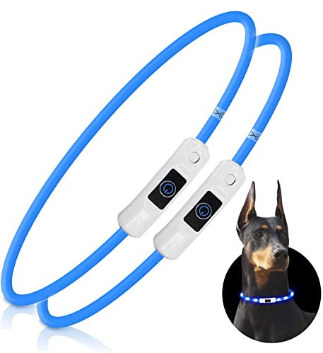 Nobleza - 2 × LED Hundehalsband Leuchtend, USB Wiederaufladbar Wasserdicht Leuchthalsband Hund, Längenverstellbarer Haustier Sicherheit Kragen für Hunde und Katzen - 3 Modus (Blau)