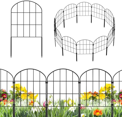 Ticanros 24 Stück dekorative Gartenzaunpaneele ohne Graben Zaun, insgesamt 61 cm (H) x 7,9 m (L), rostfreie Metalldraht-Gartenzaun-Bordüre, Kleintier-Absperrzaun für Hunde