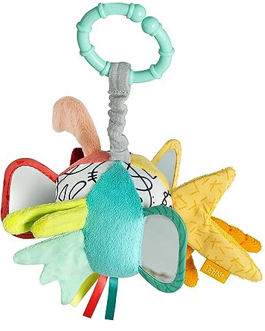 Fehn Greifball Baby Spielzeug - Spielball mit Befestigungsring - Babyspielzeug mit Tierstimme, Raschelpapier & Spiegel - Stoffball Motorikspielzeug - Spielzeug für Babys und Kleinkinder ab 3+ Monaten