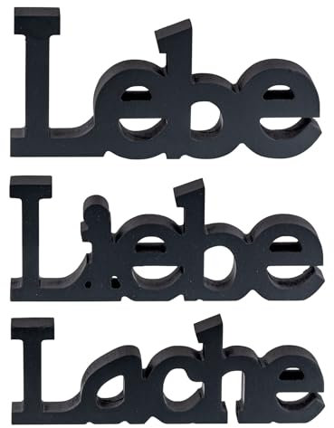 levandeo 3er Set Schriftzug Lebe Liebe Lache Schwarz MDF Buchstaben Holz Deko Aufsteller Tischdeko Wohnkultur Dekoration