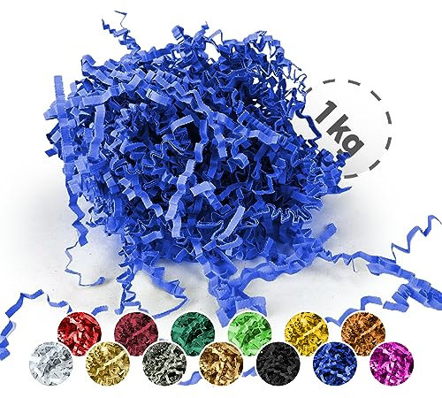 Verpackungswelt Füllmaterial 1 kg | Geschreddertes Papier für Geschenkboxen & Pakete | Made in Germany | Dekoration & Schutz | Verpackungsmaterial & Zubehör zum Geschenke einpacken | Blau