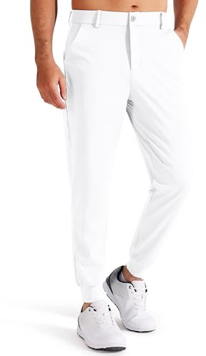 Libin Homme Golf Jogging Pantalons Extensibles Slim Golf Pantalon de Sport Travail Athlétique Décontracté avec Poches, Blanc, XXL
