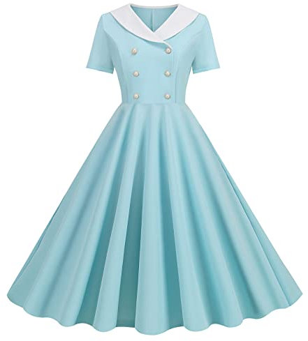 Femme Robe Cocktail Soirée Vintage rétro année 1950 Audrey Hepburn pin-up Rockabilly Swing à Pois 3/4 Manche Chic et Elegante Hepburn au Genou à Bretelle Elégante Robe