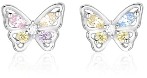 Sterling Silber Farbige Zirkon 999 Schmetterling Ohrringe, Kinder Ohrstecker, Minimalistische Schmetterlings-Ohrringe, Hypoallergene Ohrstecker Set für Mädchen, Frauen, Kinder, Teenager