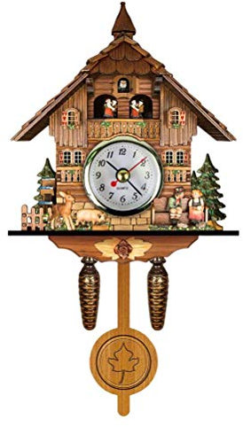Riuulity Antike Kuckucksuhr aus Holz, Traditionelle Wanduhr Im Nordwesteuropäischen Stil mit Automatisch Schwingendem Glockenpendel (CM010)