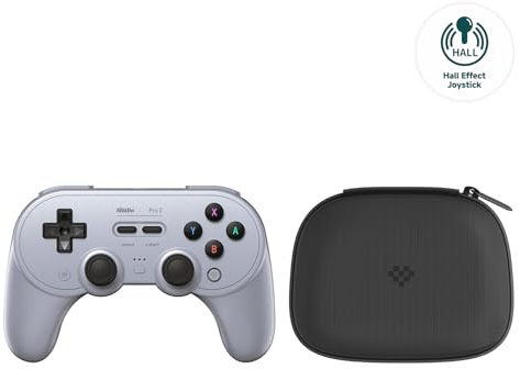 8Bitdo Pro 2 - Controller wireless Bluetooth con custodia da viaggio, aggiornamento joystick effetto Hall, gamepad retrò per Switch/Switch 2, PC, Android, Steam Deck e Apple (Edizione grigia)