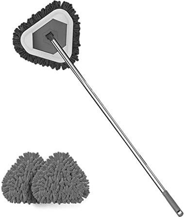 Rurunklee Mop di pulizia regolabile girevole a 360° scopa mocio mocio triangolo con asta telescopico scopa pulizia in microfibra per soffitto finestra a parete, ON7NCLFTZHY5R55S2