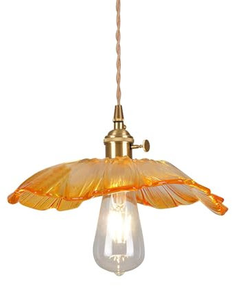 LOVIVER Modern Pendelleuchte, Blumenglas Esstischlampe, Verstellbare Hängelampe mit Spiralkabel, Deckenleuchte Hängend für Küche Schlafzimmer Keller Wohnzimmer Esszimmer Flur Café, Orange