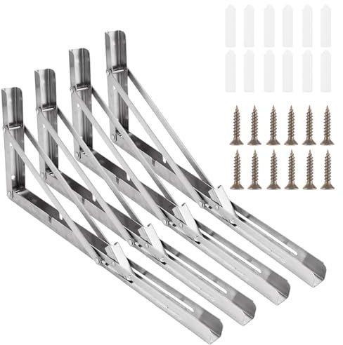 SHUESS 4 Stück Klappkonsole Schwerlast 400mm, Klappkonsolen Klappscharnier 90 Grad Schwerbelast Klappwinkel Klappbare Regalhalterung Metall Wandregal Klappbar für DIY Werkbank (Tragkraft 150kg)