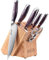 PAUDIN Messerblockset 8-teilig Damast Messer Set mit Holzgriff Kochmesser Santokumesser Brotmesser Allzweckmesser Gemüsemesser Küchenschere Wetzstahl mit Messerblock Küchenmesserset