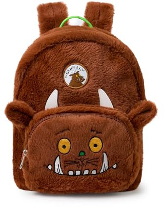 Gruffalo Kinder Mini Pelzrucksack | Mädchen & Jungen brauner flauschiger Rucksack mit verstellbaren Trägern | Gesichtstasche 3D-Ohren Hörner | Geschichtenbuch-Serie