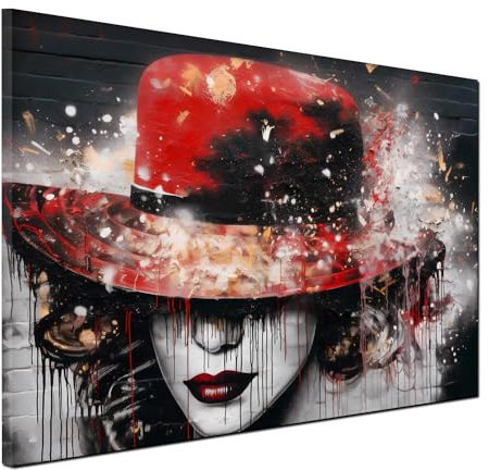 Lifestyle Frau Hut Wandbild Leinwandbild Kunstdruck XL Deko Größe 60x40x2cm