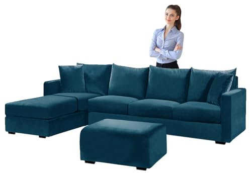 SYLC Samt Couch überzug L Form Sofabezug Ecksofa, Sofa Cover L Shape Stretch Mit Sitzkissen Rückenlehne, Universal Sofaüberwurf Waschbar (Dark Teal,Sofabezug 140-185cm)
