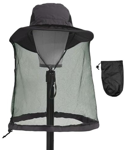 FUIPVGI Chapeau Safari avec Moustiquaire Dissimulée, Chapeau d'apiculteur, Casquette Moustiquaire avec Filet Face Cover Chapeau Protection Solaire (Gris foncé)