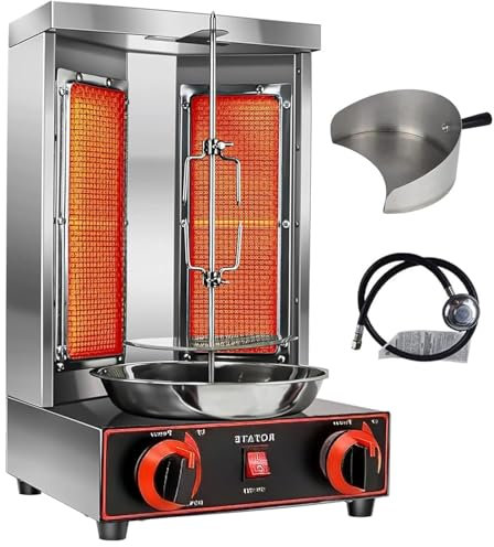 Shawarma Grill Machine, Chicken Shawarma Cooker Machine with 2 Burners, Propane Vertical Broiler Gyro Rotisserie Oven Doner Kebab Machine, for Home Restaurant Kitchen Parties ,barbecuestove+shovel