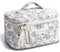 TOPALL Reise Kosmetiktasche Set Damen,Blumen Kosmetiktasche Aesthetic Make Up Bag Tasche Gesteppte Kulturtasche Beauty Case Baumwolle,Cyan Flower(Large)