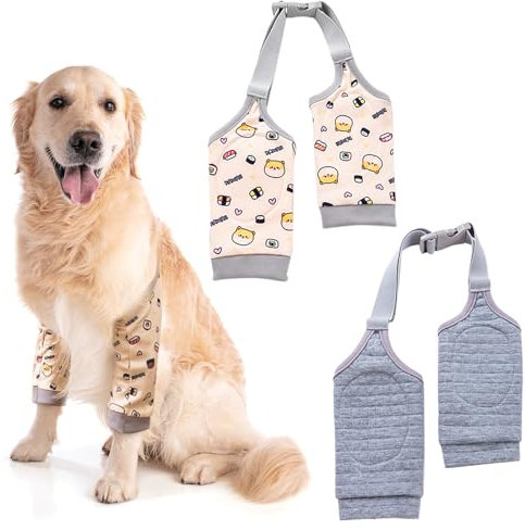 TNSLAND 2 Stück Recovery Sleeve Hund, Liegeschwielen Hund Leckschutz Hund Ellbogenschoner Hunde, Ellenbogenbandage Hund FüR Verhindert Das Lecken Von Wunden (Gelb, Grau XXL)