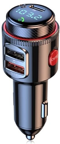 Bluetooth 5.4 Transmitter für Auto - 48W Max PD & QC 3.0 Schnelllade-Autoladegerät, KFZ Adapter Mit HiFi Bass Sound, Freisprechen, LED-Display und 64 GB USB-Laufwerk