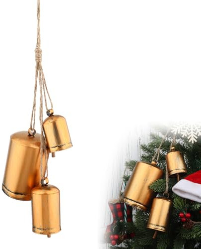 3 Piezas de Campanas Navideñas, Campanas Navideñas Retro Campanas Doradas Adornos Navideños Colgantes para Árbol de Navidad Puerta Ventana Decoración Navideña