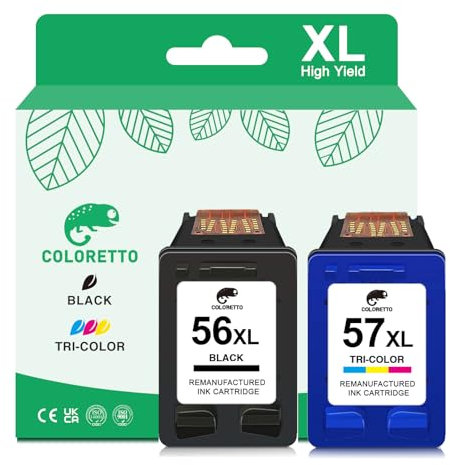 COLORETTO für HP 56 57 Wiederaufbereiteter Ersatz für Druckertintenpatrone für OfficeJet 4212 450ci 5150 5550 Photosmart 7760 7960 PSC 1210 1315(1 Schwarz,1 Farbe)