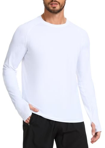 AMZSPORT Herren UV Shirt Rashguard UPF 50 Langarmshirt Sonnenschutz Atmungsaktiv Schnelltrocknend Schutz Shirt für Angeln, Surfen, Wandern, Radfahren Weiß M