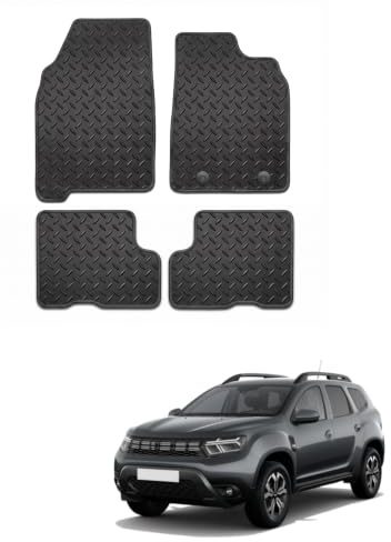 MatTrax- Car Mats for Dacia Duster 2018 to 2024 – Tailored Rubber Car Mats Set with Accessories – Anti-Slip Car Floor Mats, Waterproof, Heavy Duty – Easy to Clean - Black Edging,Rubber