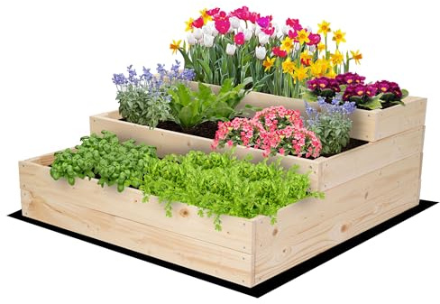 MODO24 Hochbeet Holz, 3-stufiger, Blumenkasten 36x90x93 cm, Natur | Komplettes Anzuchtset inkl. Schrauben, Dekoratives Gemüsebeet, Kräuterbeet & Blumenkasten für Garten und Terrasse