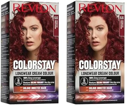 Revlon Colorstay Tinte Pelo Mujer, Coloración Permanente de larga duración, Incluye mascarilla potenciadora del color, Hasta 8 semanas de color, Tono 6.6 Rojo Intenso (Paquete de 2)