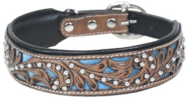 JF-Reitsport Leder Hundehalsband im Western-Design, Handgefertigt Trend Robust Breit 6 Größen 20 Designs (M, Modell 21)