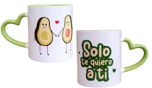 Grupo Darik Taza de Amor Asa Corazón 11oz– Regalo Original para Novio, Novia o Pareja – Taza con Mensaje Romántico – Varios Diseños – aptas Microondas y Lavavajillas (AGUACATE VERDE)