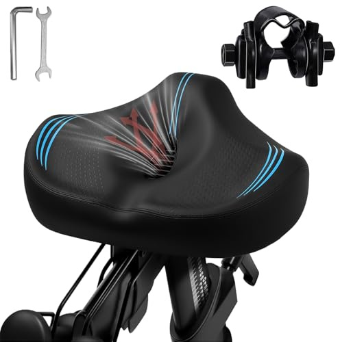 Upgrade Oversize Fahrradsitz für Herren Damen, Extra Breit Noseless Fahrradsitzkissen, Wasserdicht Komfort Memory Foam Fahrradsattel Fit für Peloton Bikes, Heimtrainer, EBikes, Citybike