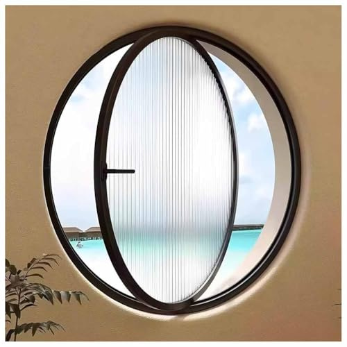 LXHELIVERY Finestra A Oblò Rotonda Girevole A 360° - Finestra A Oblò per Cucina E Arredamento - Vetro Temperato A Filo per Bagno, Camera da Letto, Soggiorno(Black-a,40 cm/15.7)