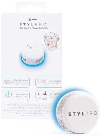 STYLPRO LED Spot & Blemish Patch – Blue & NIR Light Therapy Device with 20 Hydrocolloid & Salicylic Acid Patches Rechargeable, Portable Treatment for Face