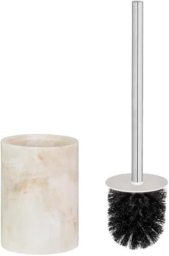 RHMM Natural Marble Toilet Brush and Holder Set Luxury Round Bathroom Toilet Bowl Cleaning Brush, Elegant Marble Bathroom Cleaner, Durable Household Toilet Brush for Modern Home Décor