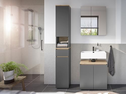 moebel-dich-auf Badezimmer Badmöbel -Set Londres Anthrazit Hochschrank Spiegelschrank Wbu Set 2