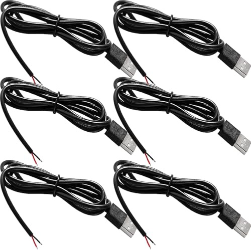 GERUI 6 pcs 2m USB-Schweineschwanz, 2-adriges USB 2.0-Kabel,22 AWG,12 V,3A | offenes Ende mit blankem Draht, 2 m USB-Stecker